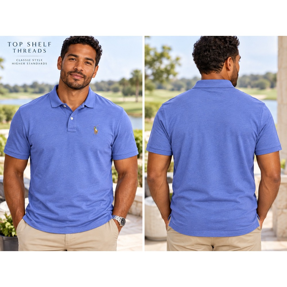 Polo Ralph Lauren Men L Blue Pima Soft Touch Flesh Pony Polo Classic Fit Cotton
